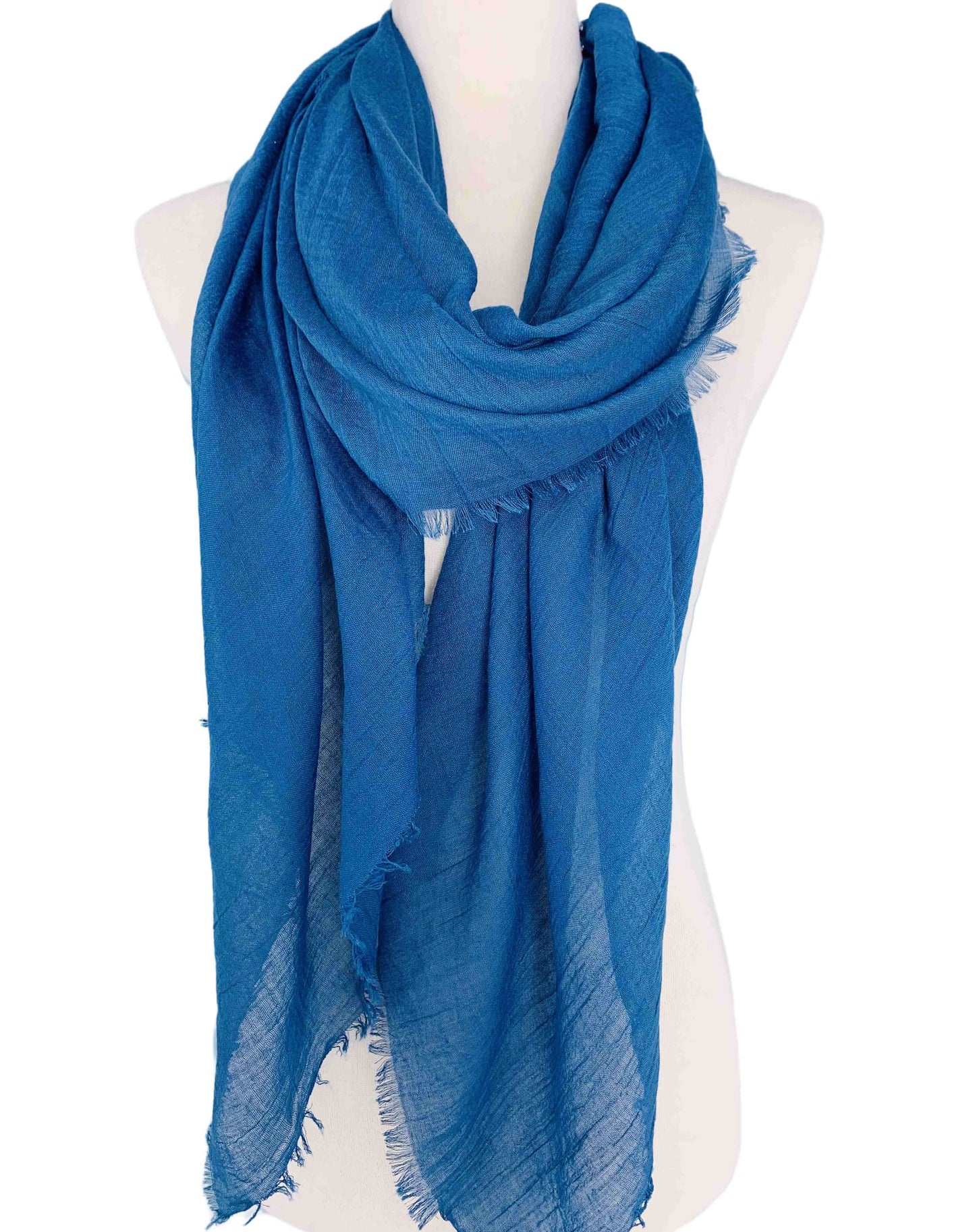 Frayed-Edge Scarf - Turquoise Blue