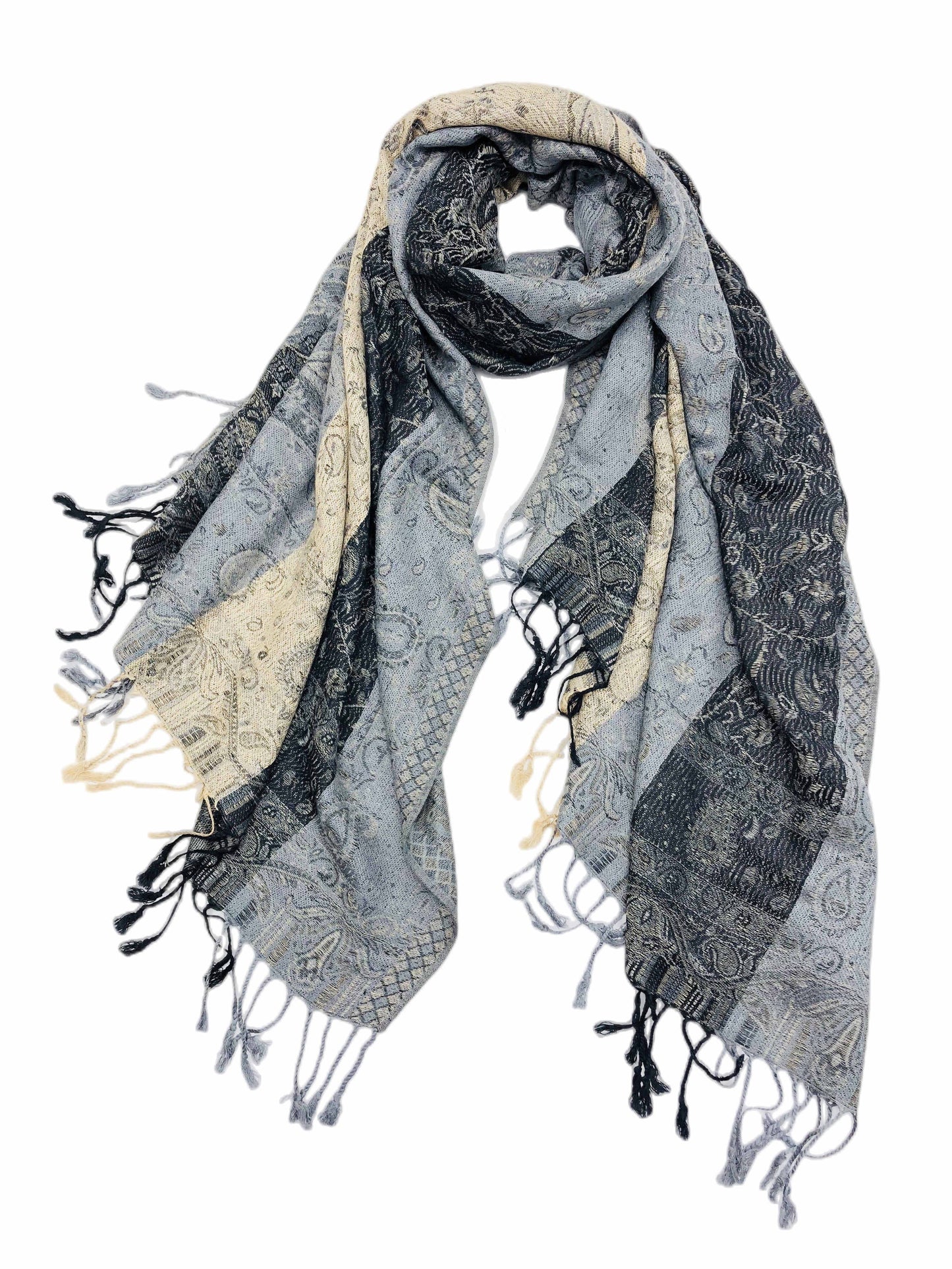 Paisley Pashmina Scarf in Grey and Black