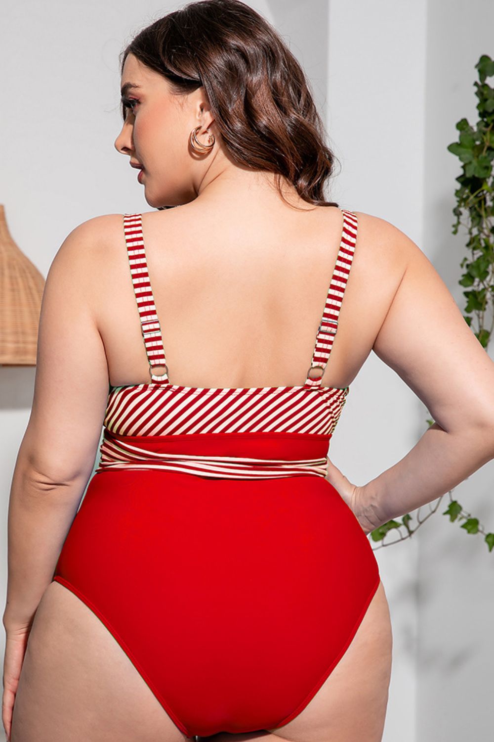 Plus Size Striped Tie-Waist One-Piece Swimsuit