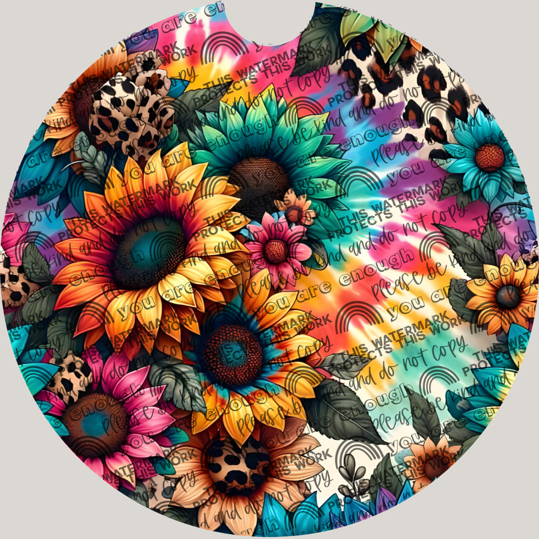 Tie Dye Sunflowers Car Coaster