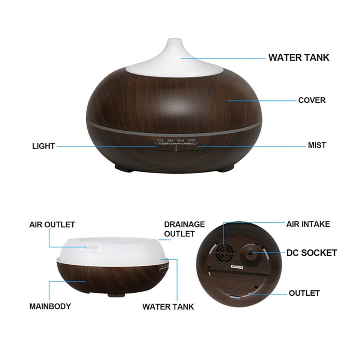 Mistyrious Essential Oil Humidifier Natural Oak Design