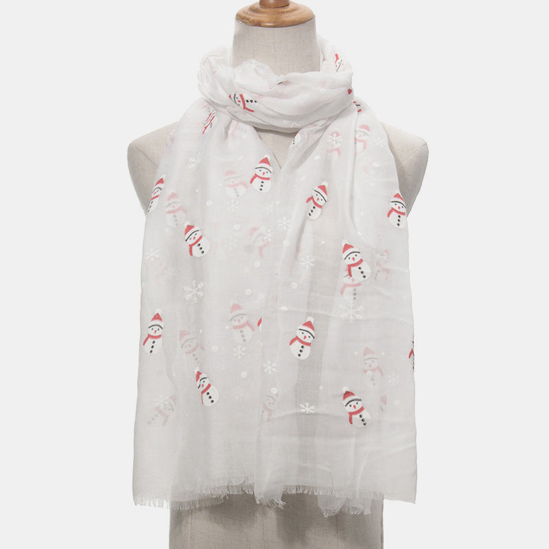 Fringe Snowman Polyester Scarf