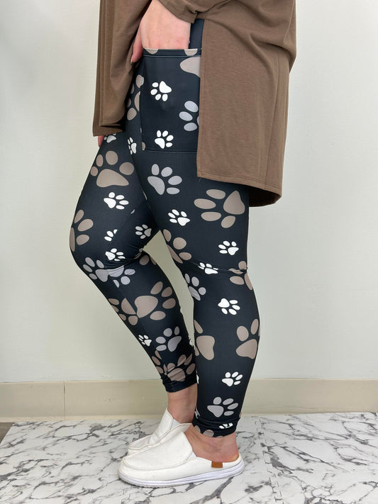 Paw Print Leggings w/ Pockets