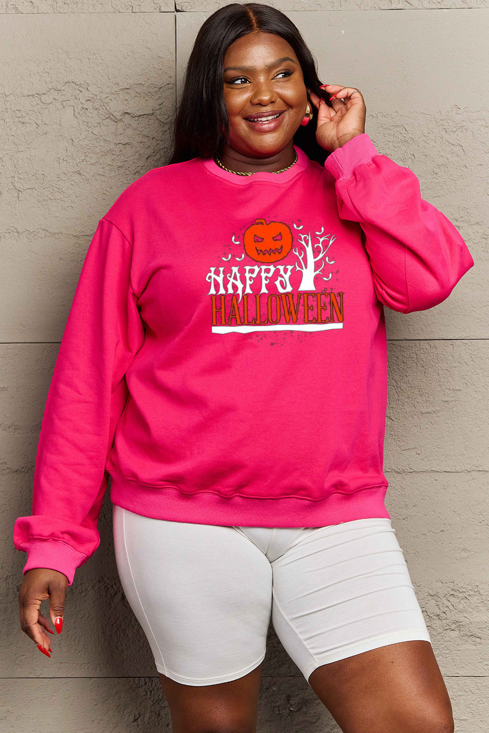 Simply Love Full Size HAPPY HALLOWEEN Graphic Sweatshirt