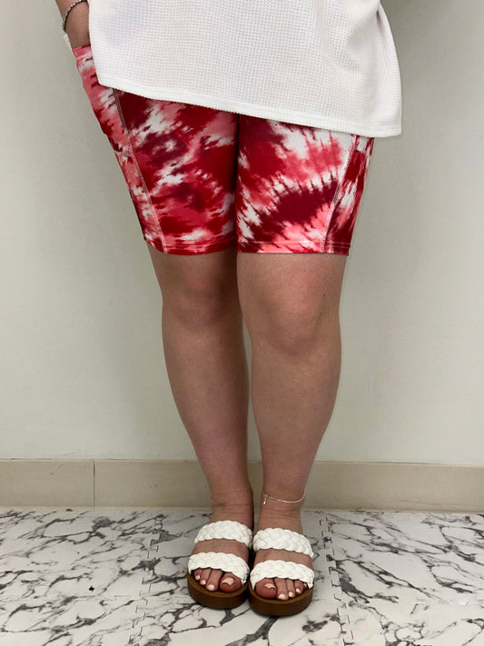 Red Tie Dye Biker Shorts w/ Pockets