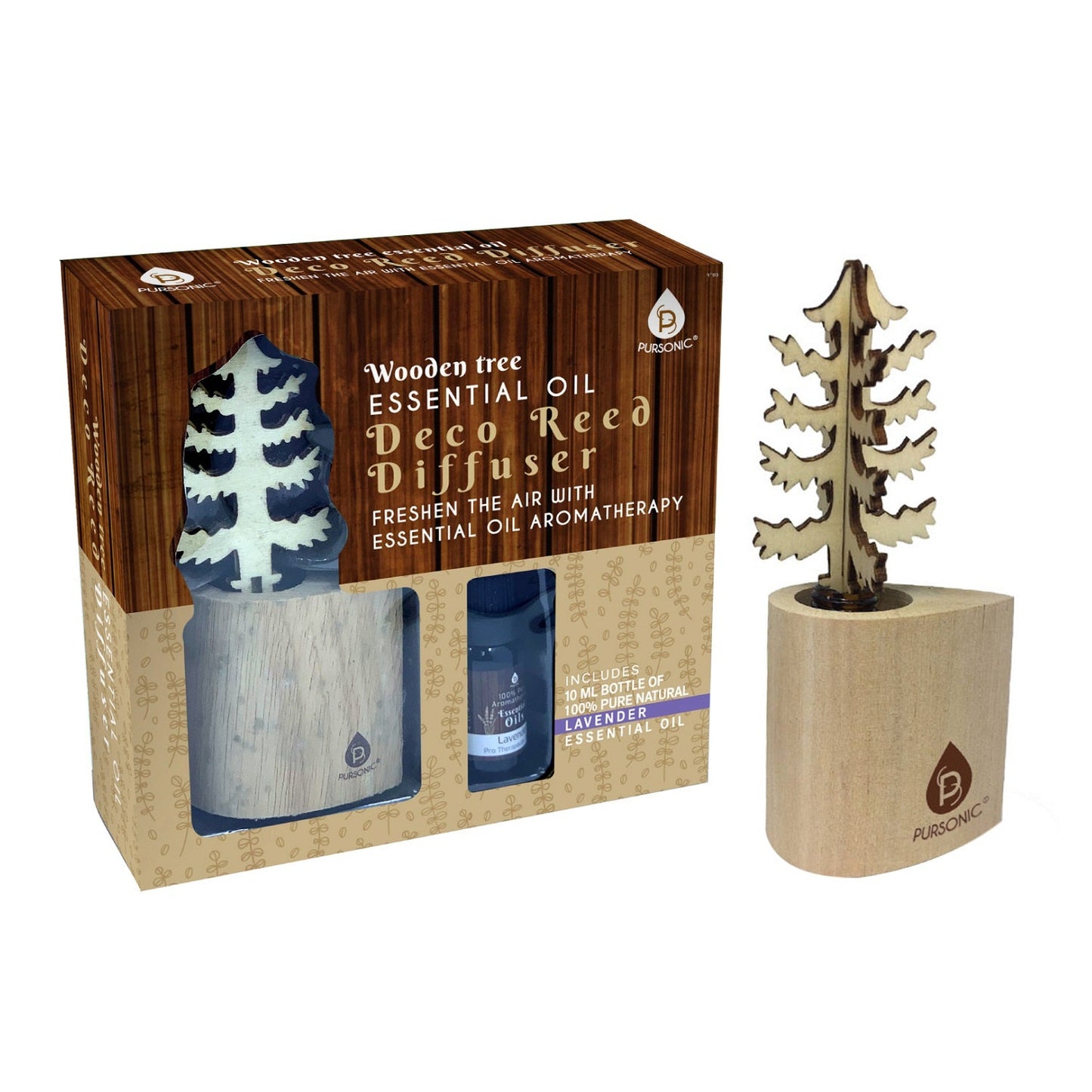 3D Wooden Standard Tree Reed Diffuser with Lavender Essential Oil