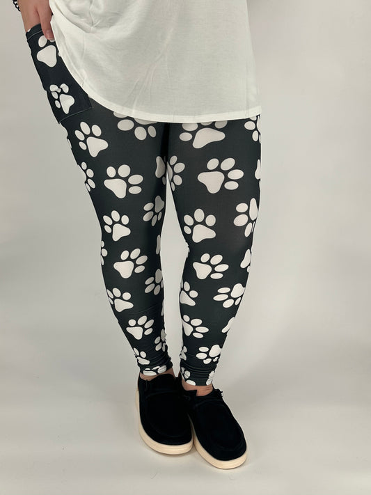 Black Paw Leggings w/ Pockets