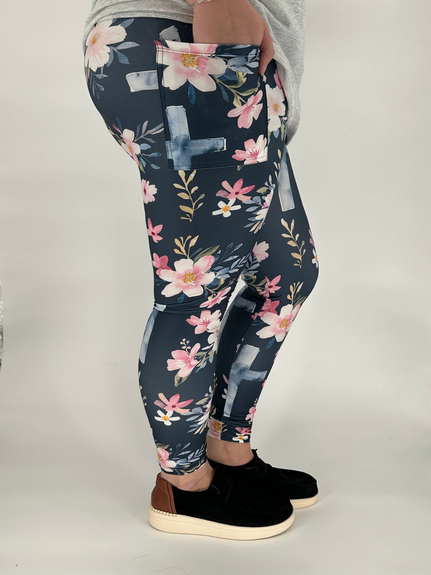 Floral Cross Leggings w/ Pockets