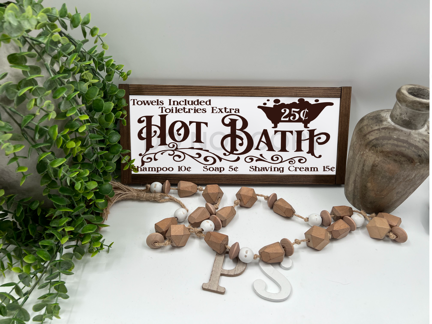 Hot Bath - White/Thick/Kona - Wood Sign