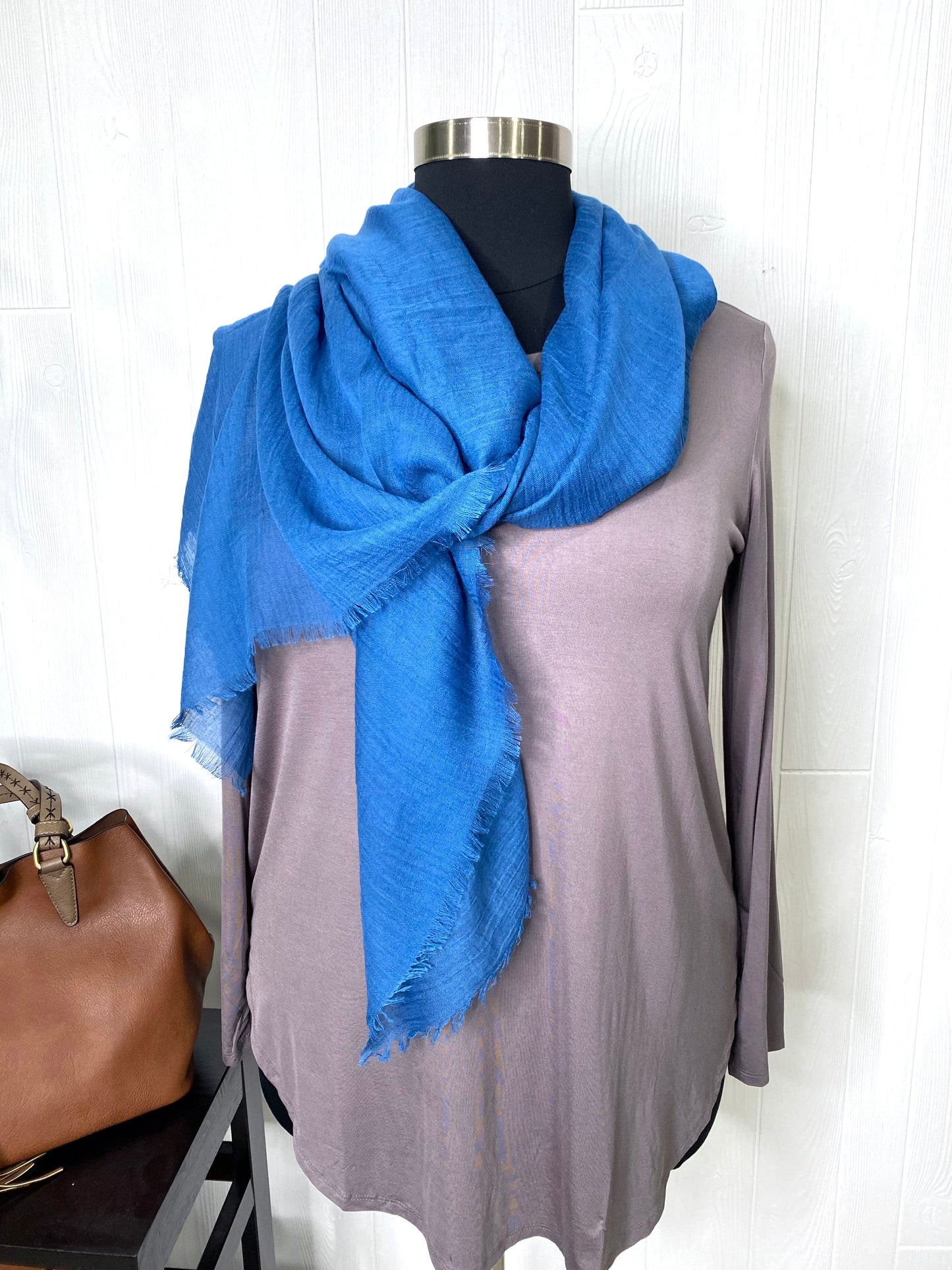 Frayed-Edge Scarf - Turquoise Blue