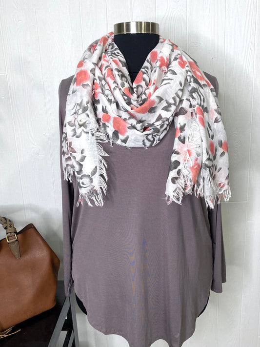 Stonewash Style White-Grey Floral Scarf