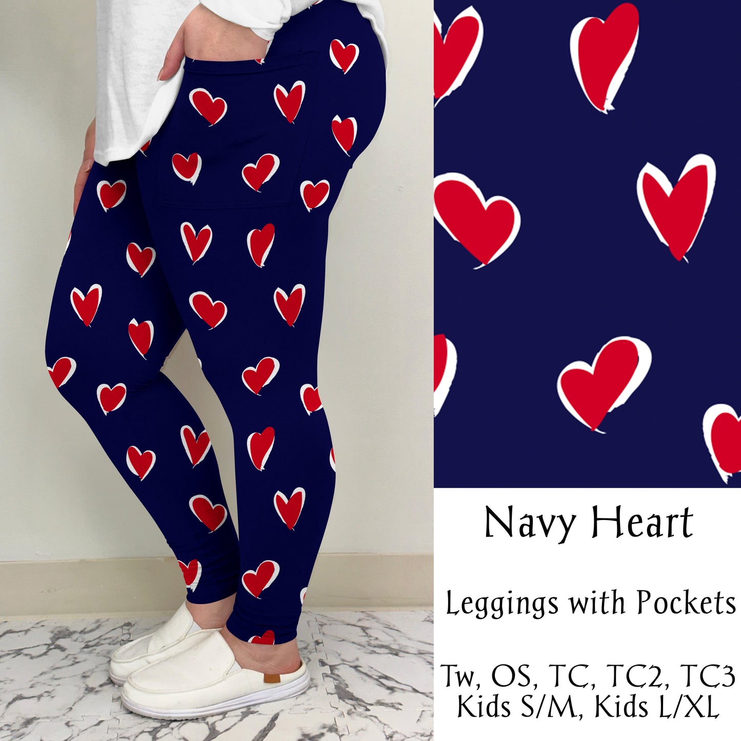 Navy Heart Leggings w/ Pockets