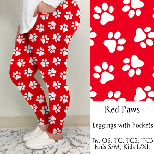 Red Paw Leggings w/ Pockets