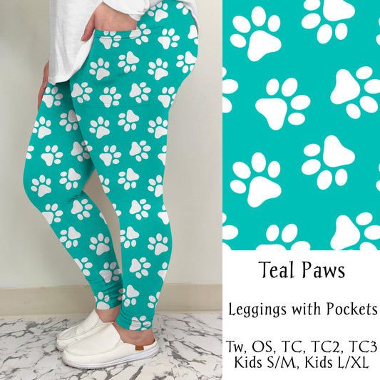 Teal Paw Leggings w/ Pockets