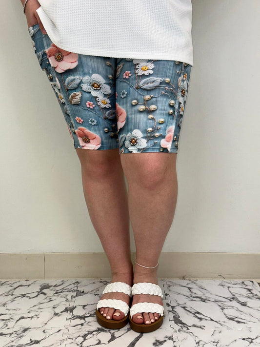 Pink Floral Bermuda Shorts w/ Pockets