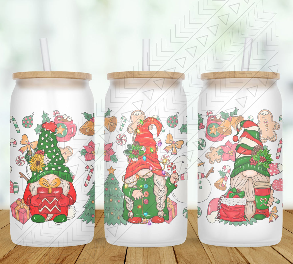 Christmas Gnomes Glass Can