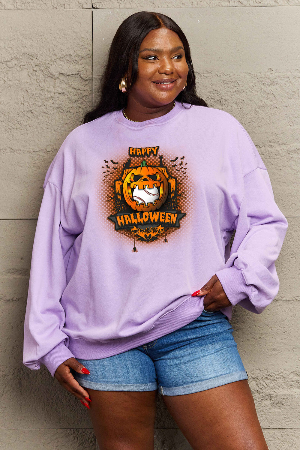 Simply Love Full Size HAPPY HALLOWEEN Graphic Sweatshirt