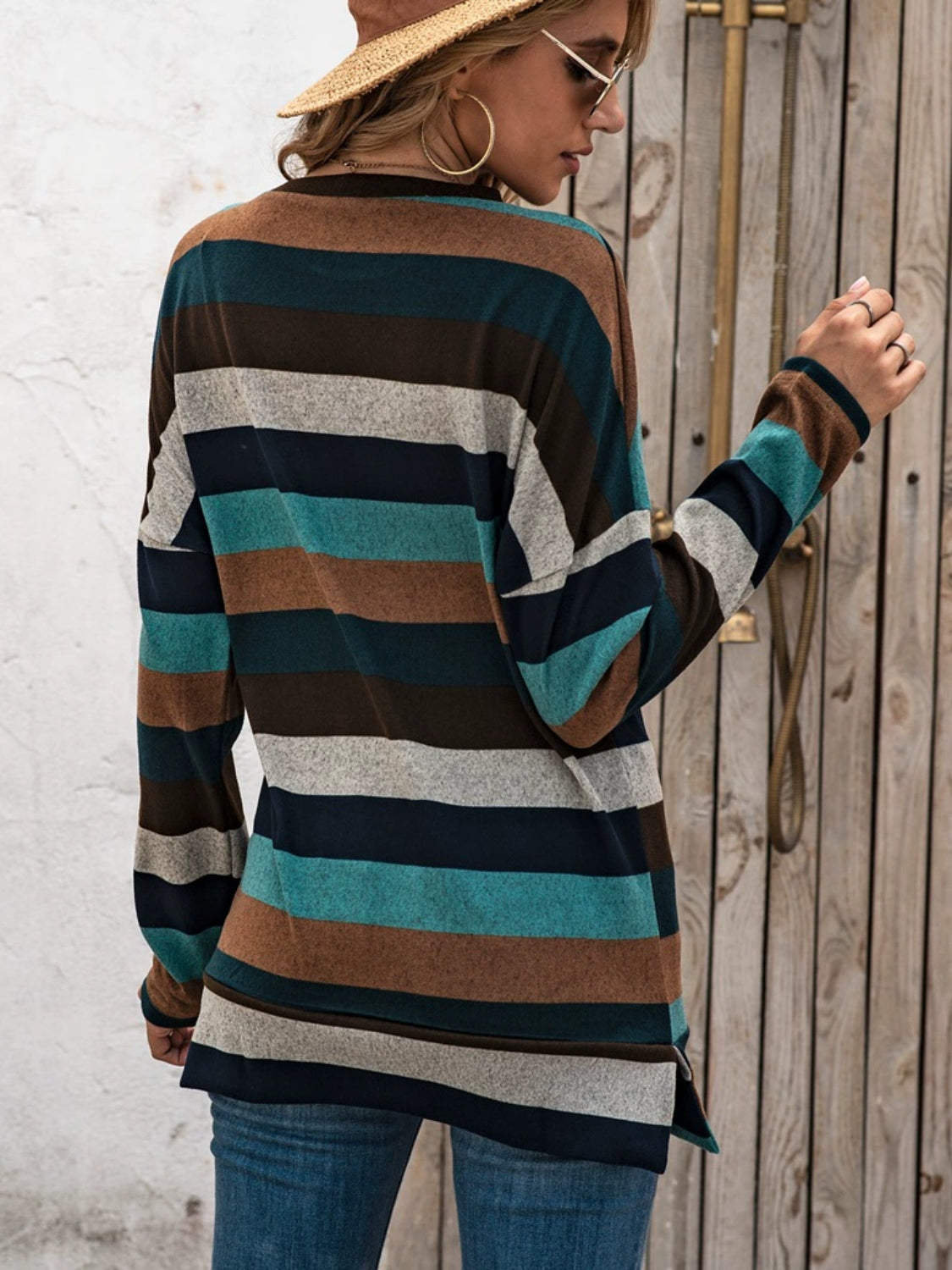 Full Size Striped Round Neck Long Sleeve T-Shirt Plus Size