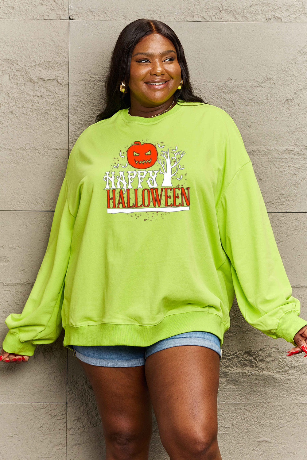 Simply Love Full Size HAPPY HALLOWEEN Graphic Sweatshirt