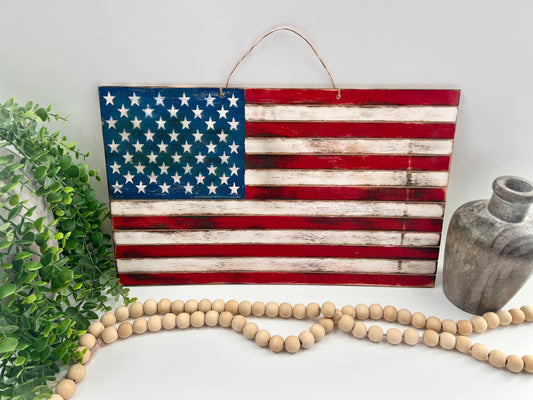 Torched American Flag Door Hanger - 18x11”