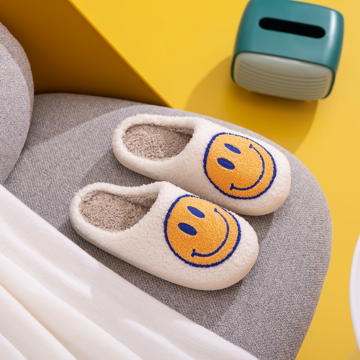 Smiley Face Slippers in White