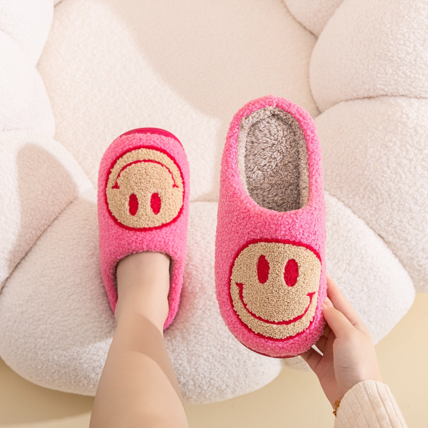 Smiley Face Slippers In Fuchsia