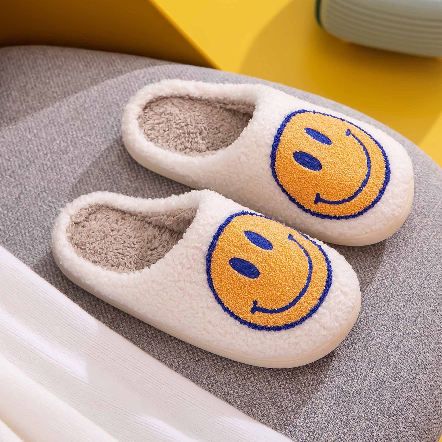 Smiley Face Slippers in White