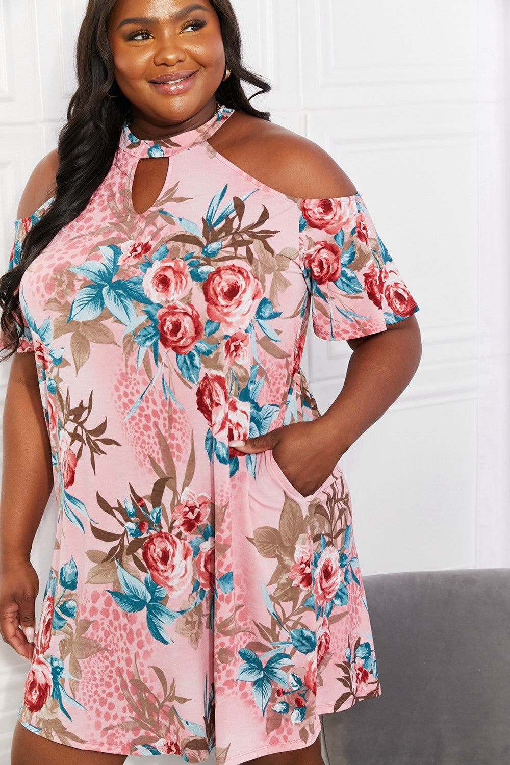 Fresh-Cut Flowers Cold-Shoulder Dress