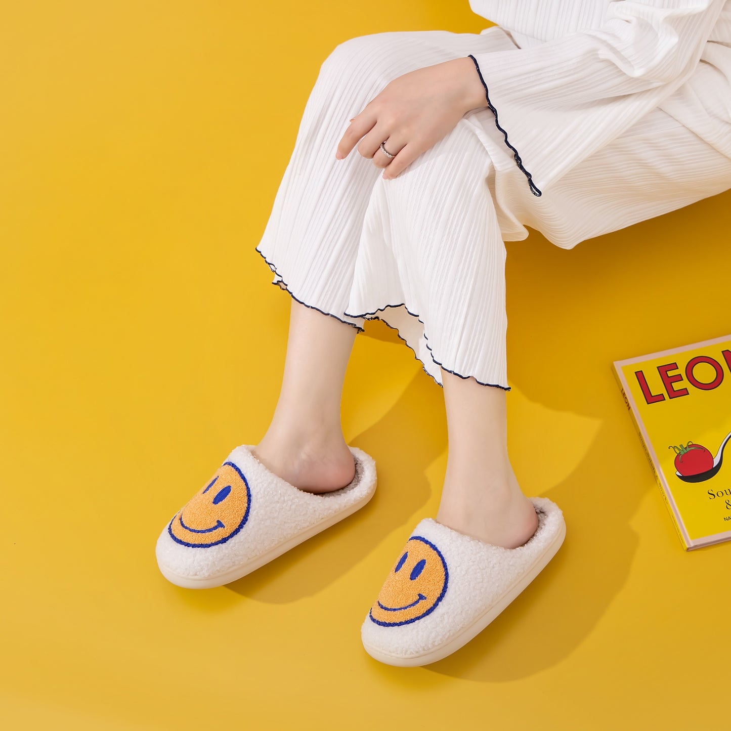 Smiley Face Slippers in White