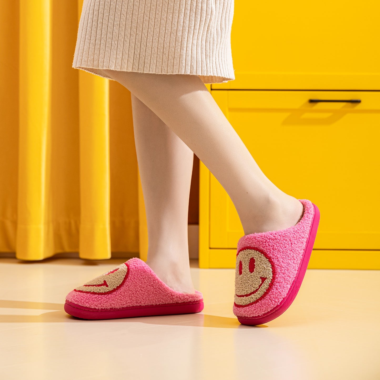 Smiley Face Slippers In Fuchsia