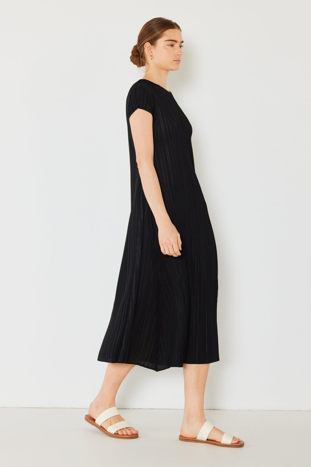 Pleated Cap Sleeve A-Line Dress