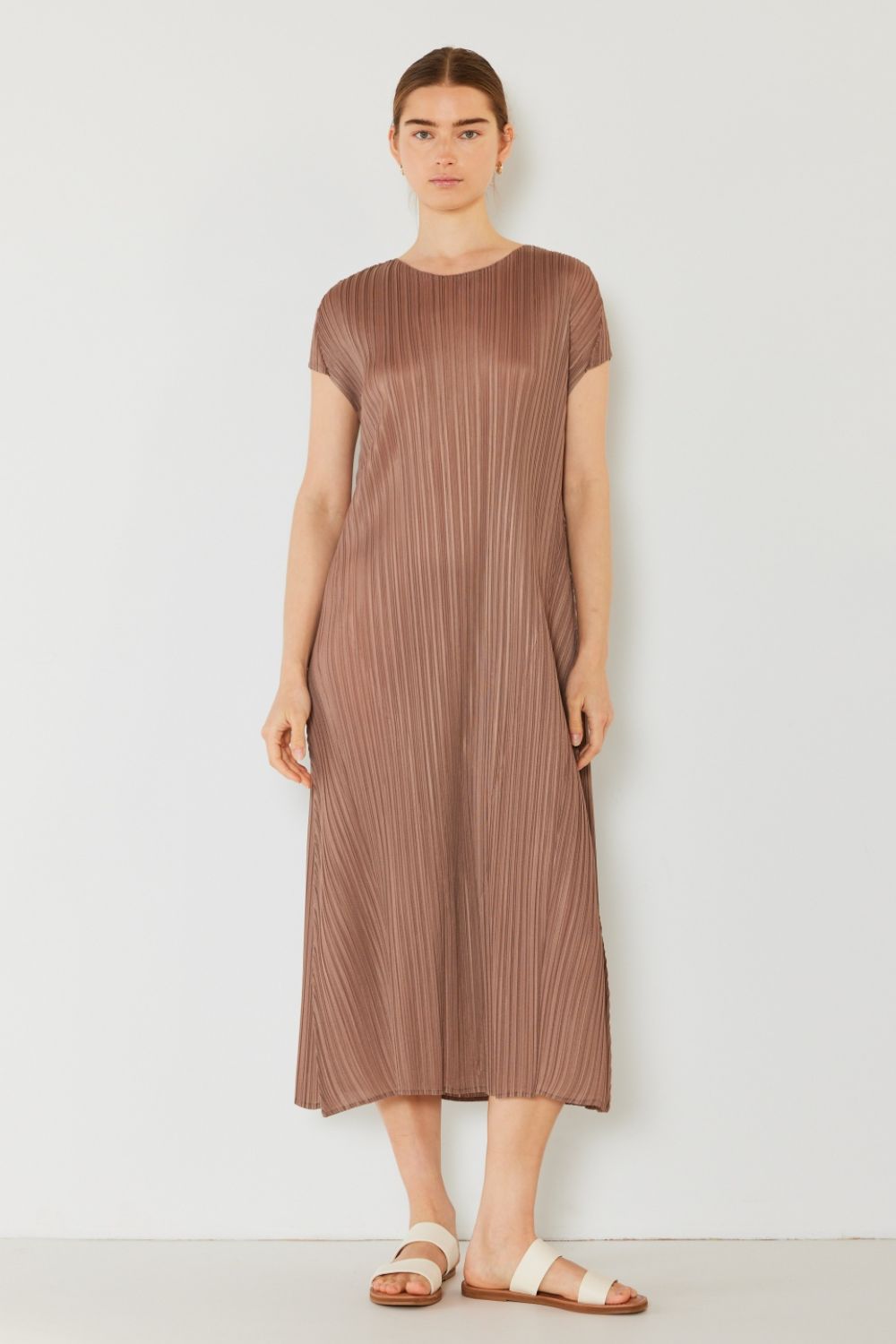 Pleated Cap Sleeve A-Line Dress