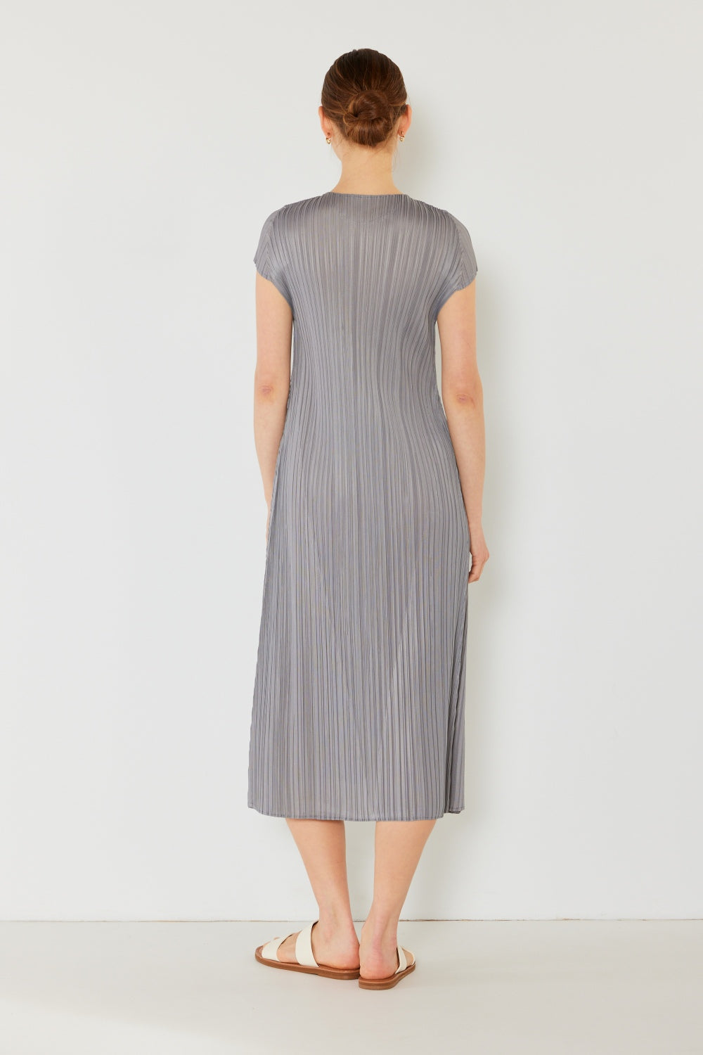 Pleated Cap Sleeve A-Line Dress