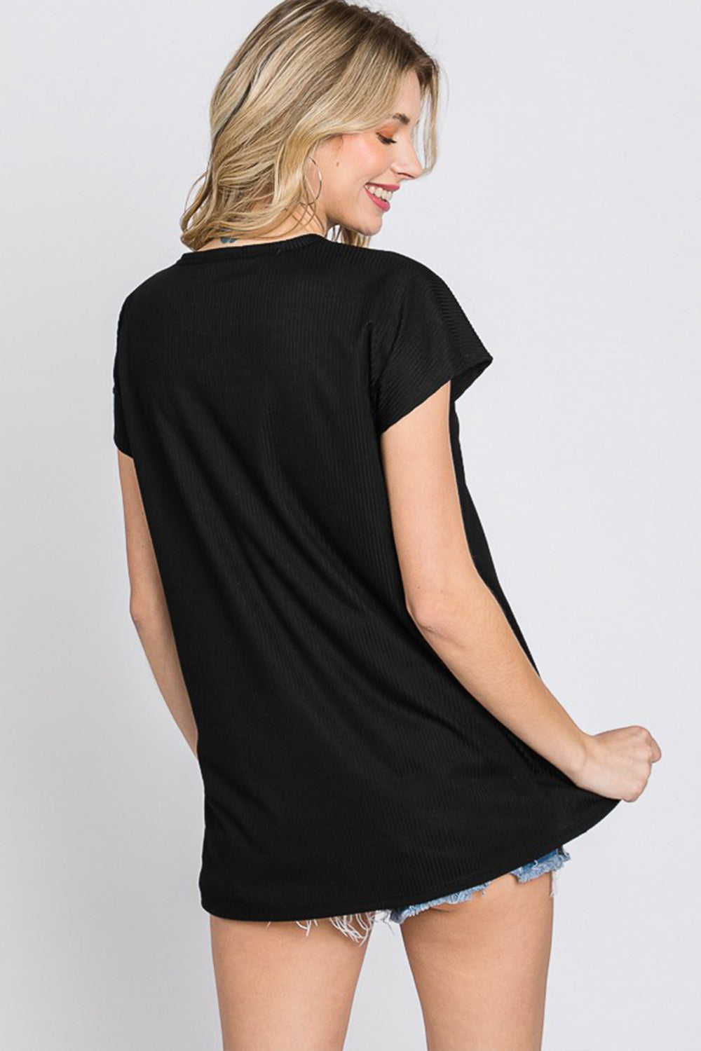 Front Button V-Neck Short Sleeve T-Shirt