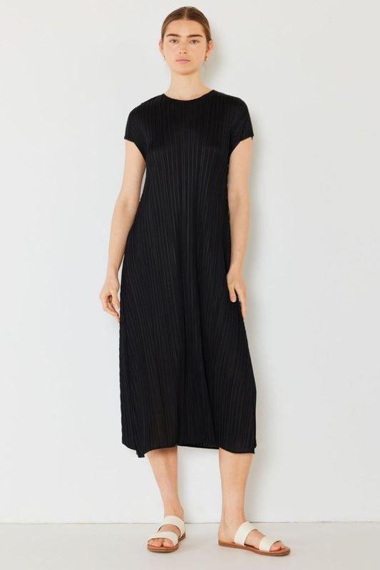 Pleated Cap Sleeve A-Line Dress