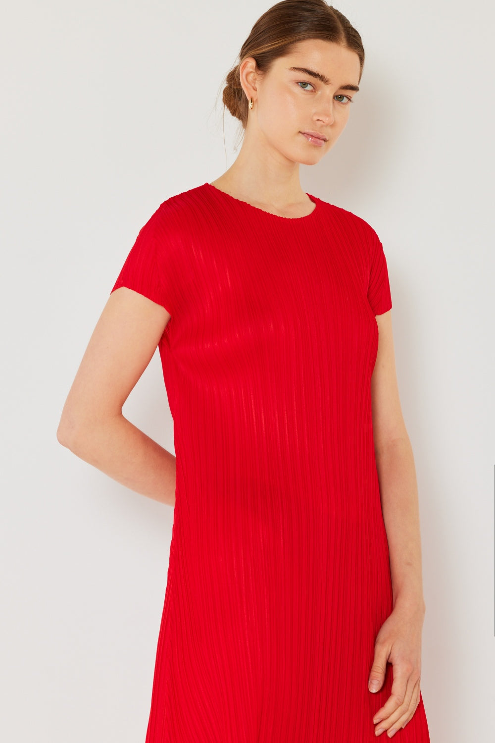 Pleated Cap Sleeve A-Line Dress