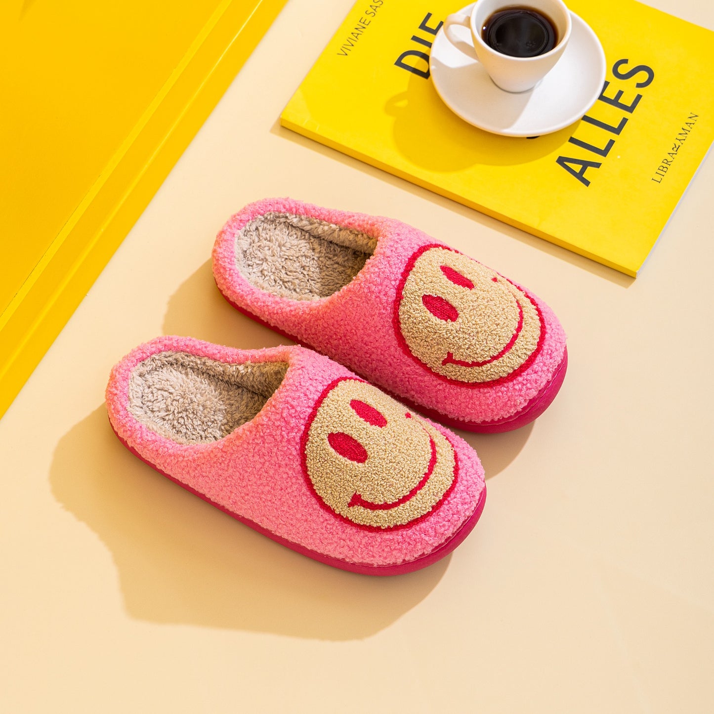 Smiley Face Slippers In Fuchsia