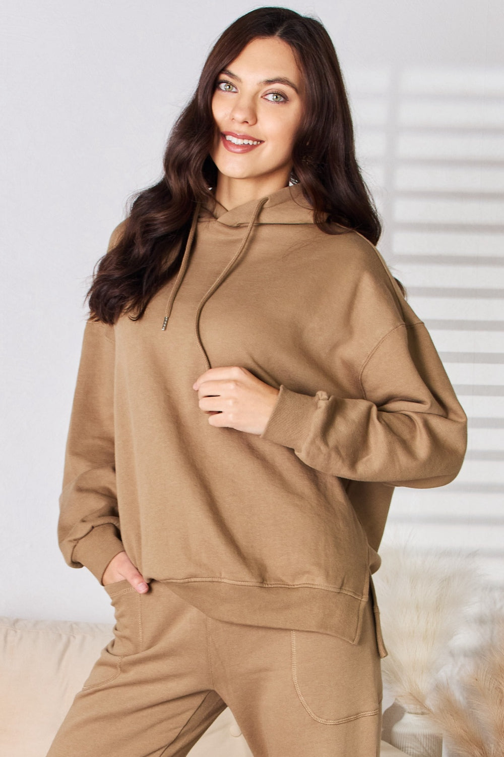 Drawstring Drop Shoulder Long Sleeve Hoodie